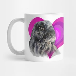 Beautiful black mini lop bunny on a rainbow heart! Mug
